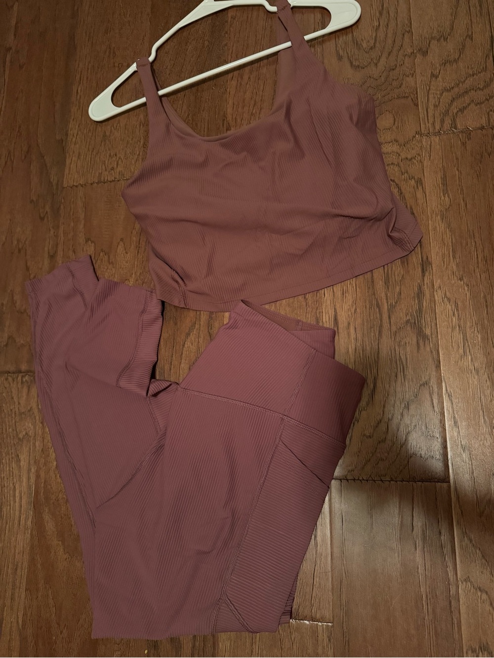 Ribbed Brown Crop Tank & Leggings Set - Women